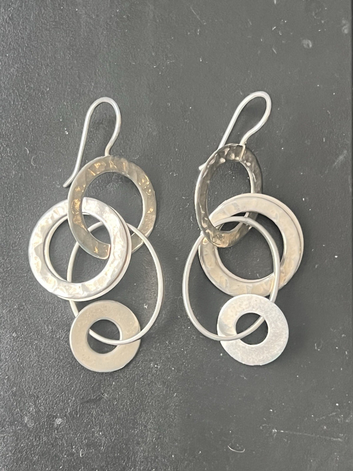 Vintage Sterling 9225 Multi Circle Hoop Dangle Drop Earrings 2 1/4″