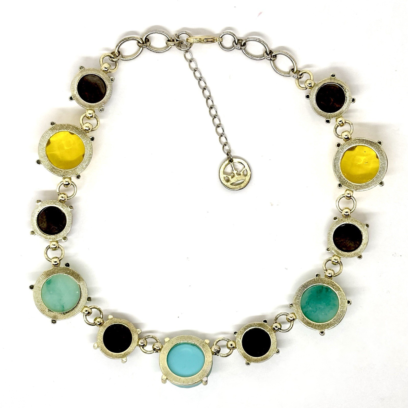 Crown Trifari Lucite Statement Necklace 15-17 In Gold Tone Colorful Signed Vinyl