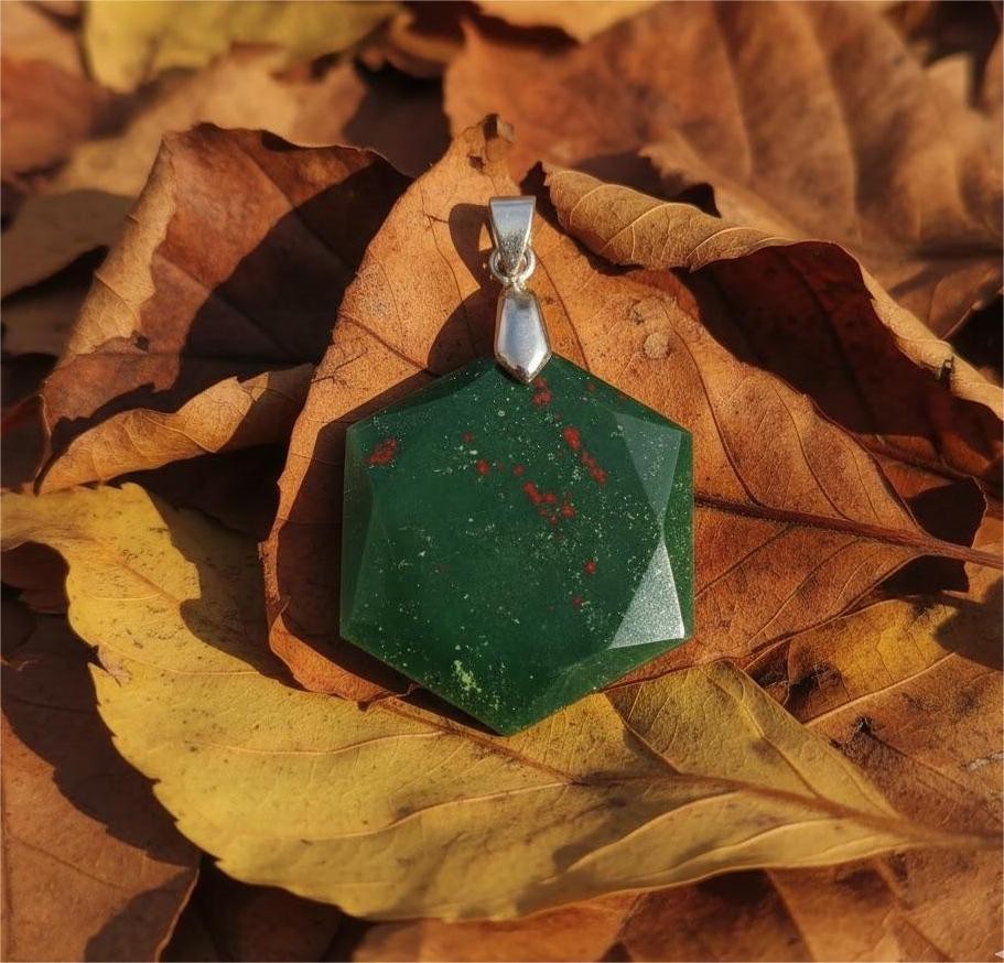 Bloodstone Hexagon Certified Pendant Necklace | Handmade Healing Crystal Jewelry