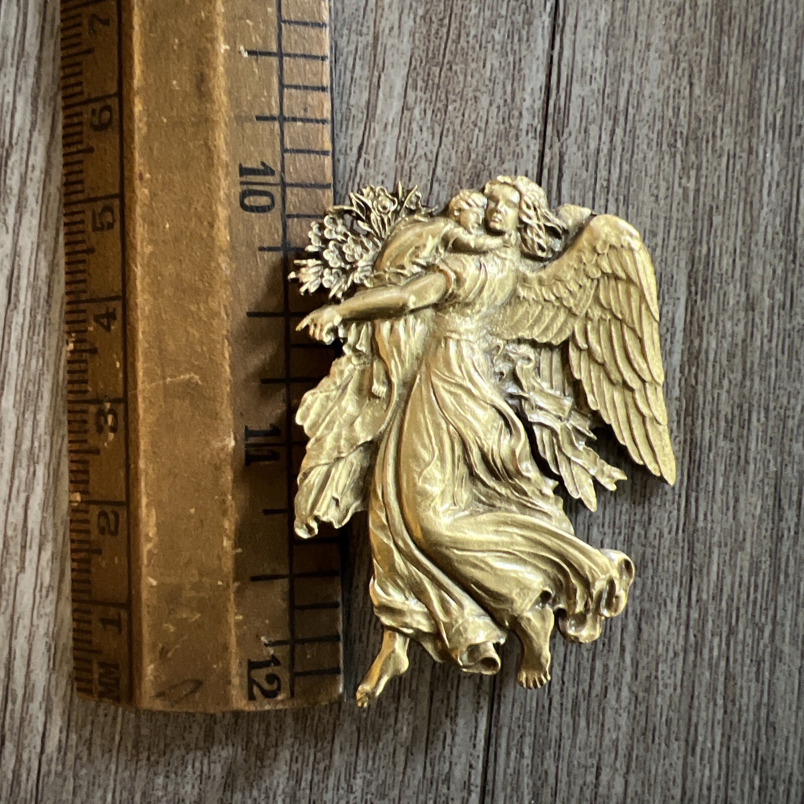 Guardian Angel Brooch SPNEA Gold Tone Society for Preservation New England 2”