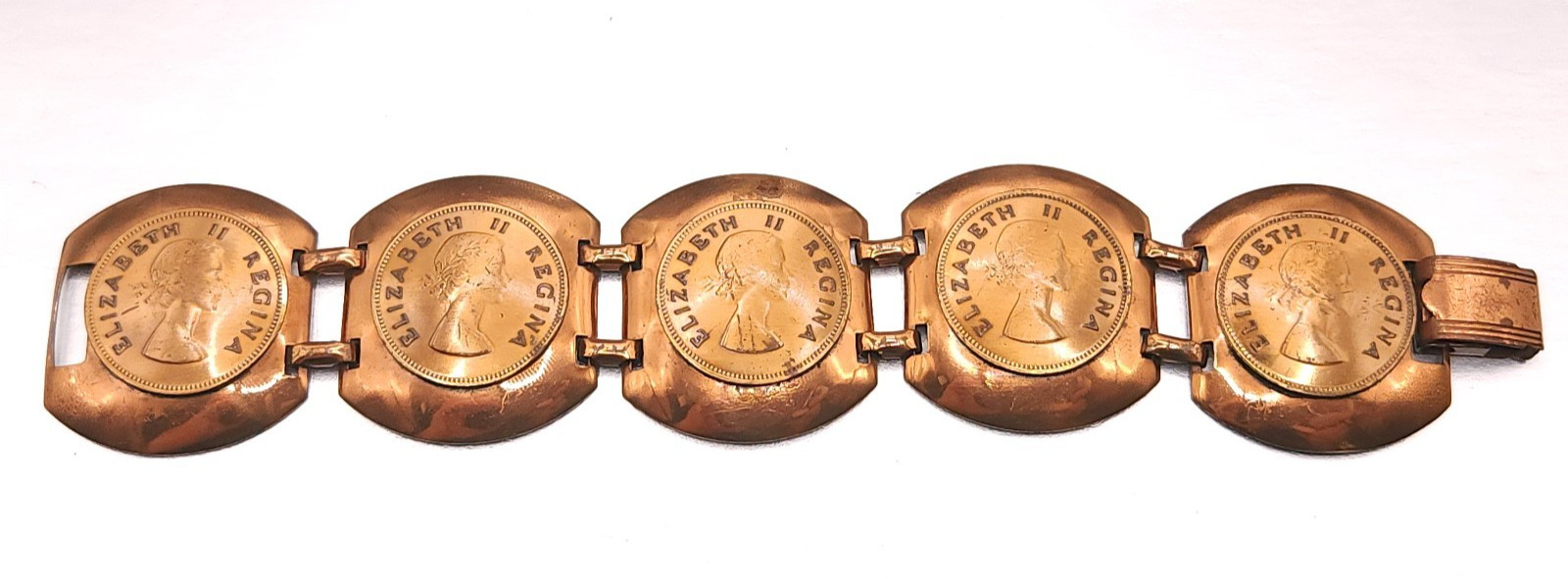Vintage Solid Copper South Western Coin Wide Link Bracelet 7.5″