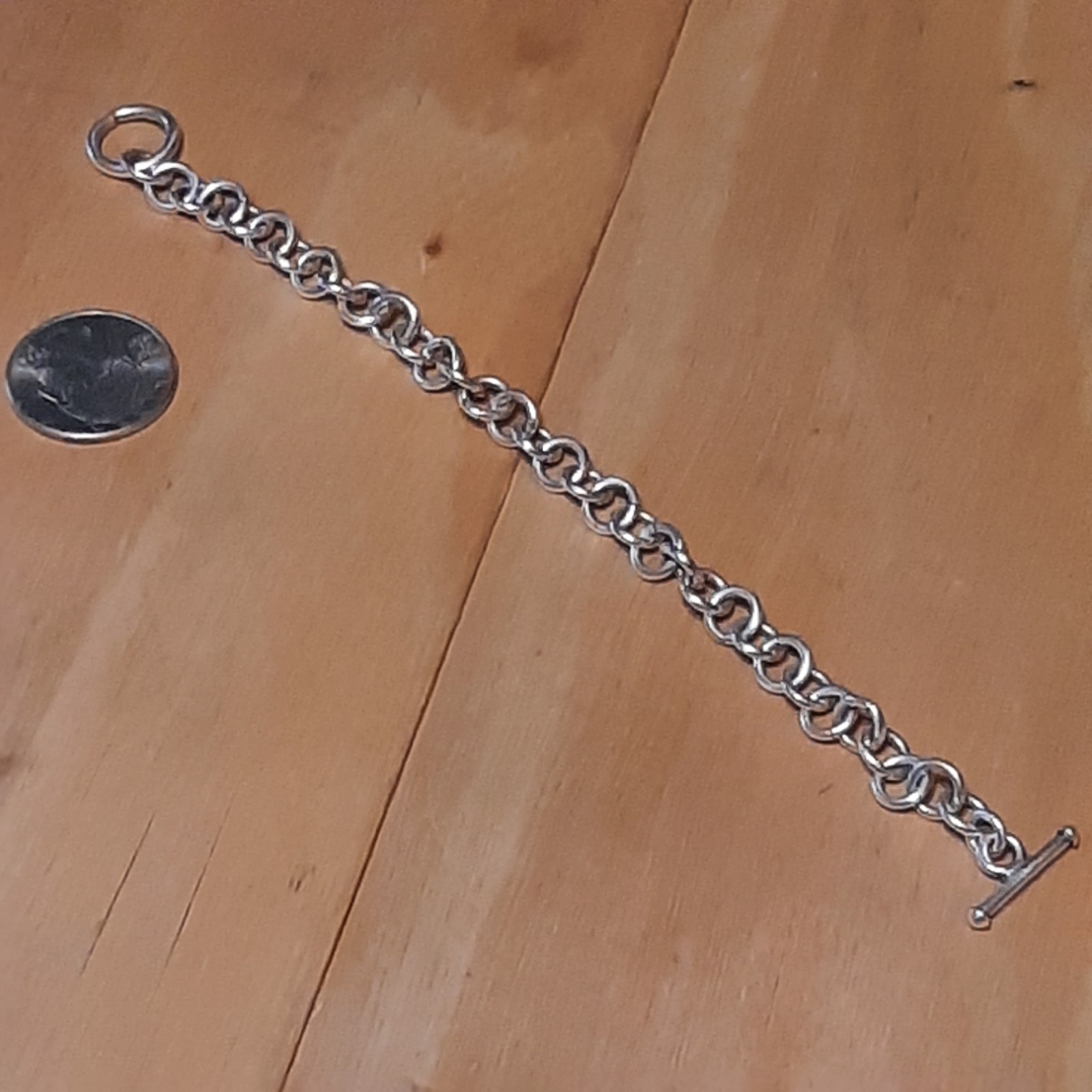 Vintage Sterling Silver Rolo Toggle Bracelet 925 17g Thick 7.5in Unisex A15