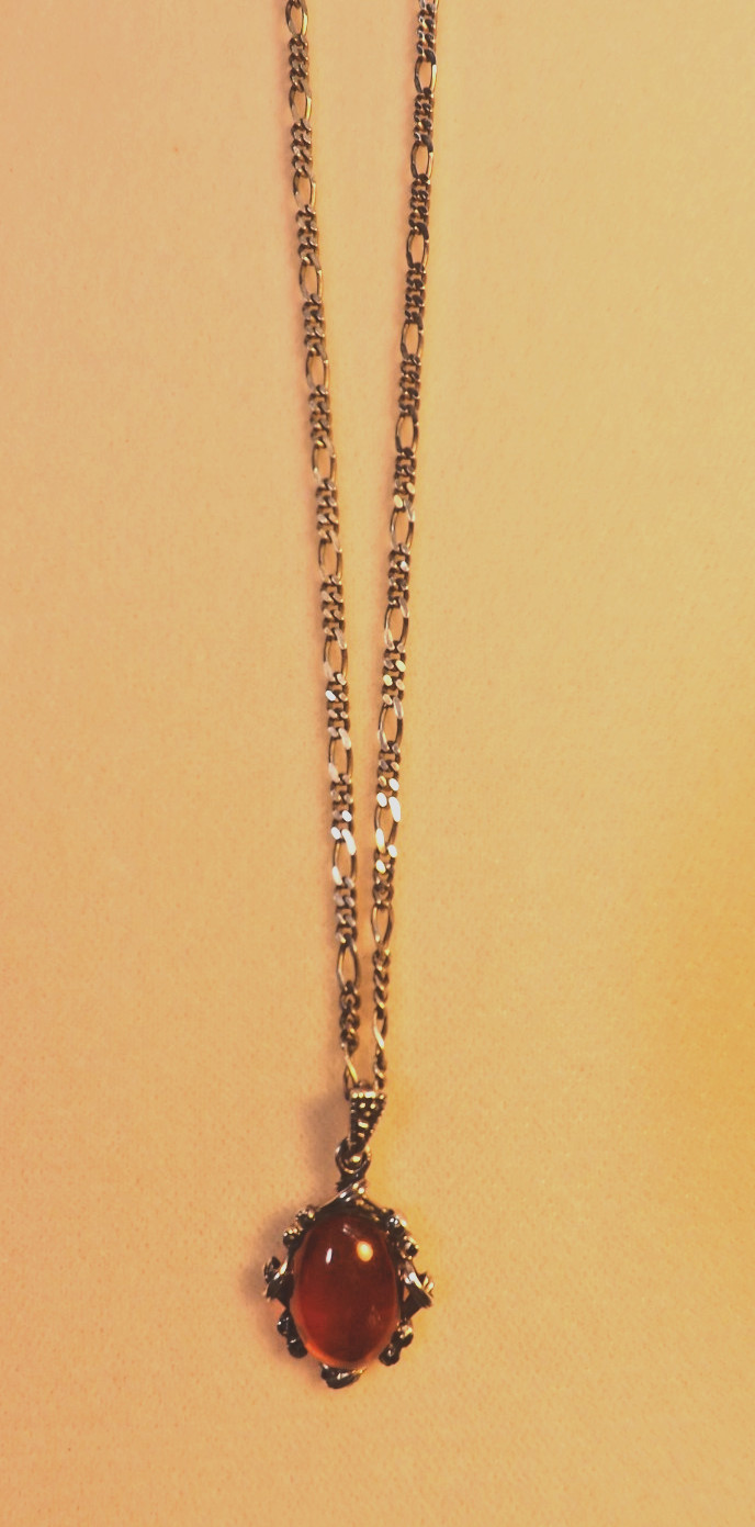 Vintage Sterling Baltic Amber and Marcasite Pendant with Sterling Chain