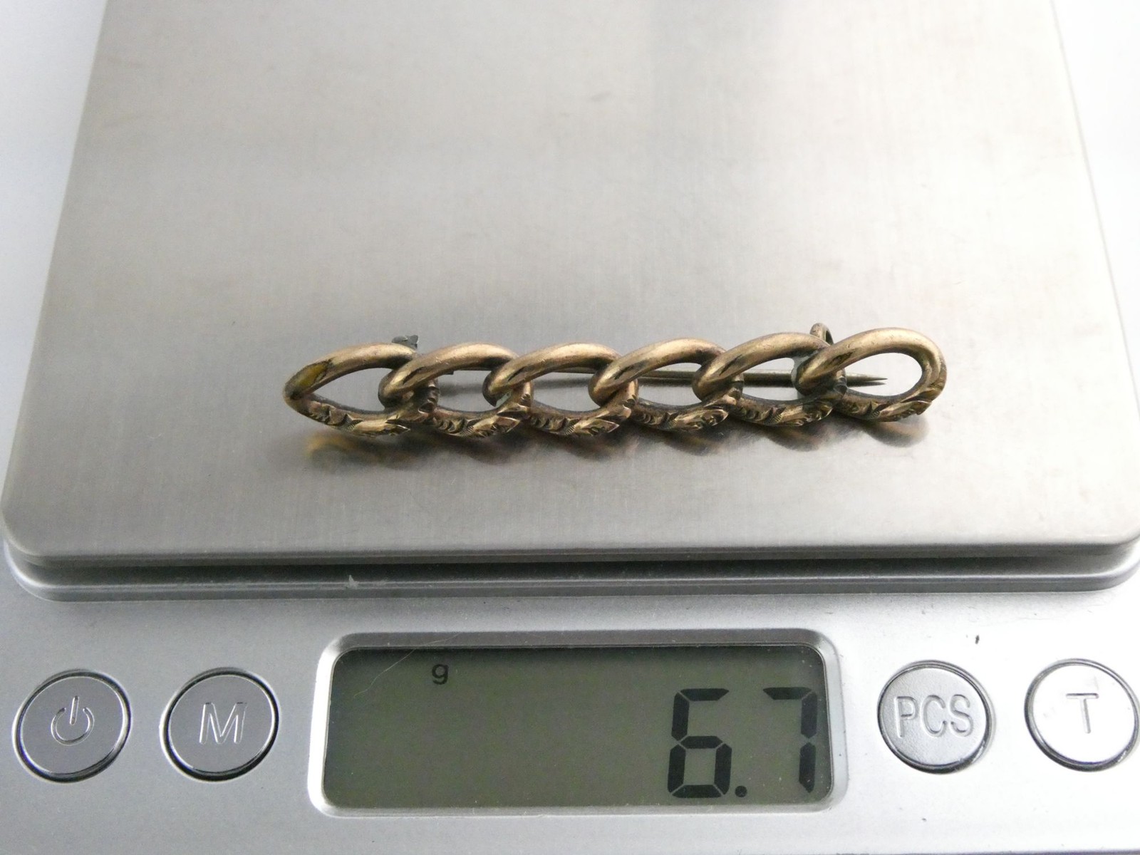 Antique Unmarked 12k Gold Fill Victorian Chased Loops Pin 6.7g 56mm Length