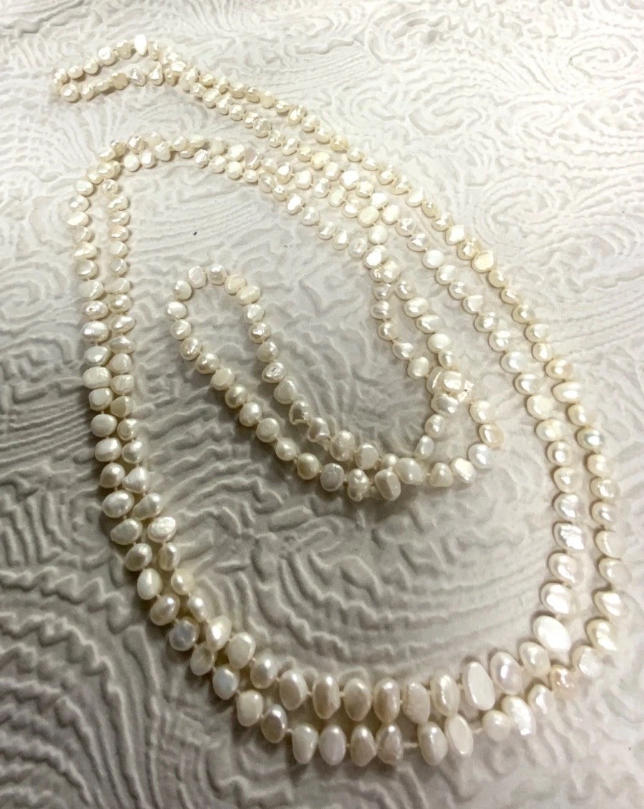 Vintage Freshwater Baroque Pearl Hand Knotted High Luster Rope 66” Necklace