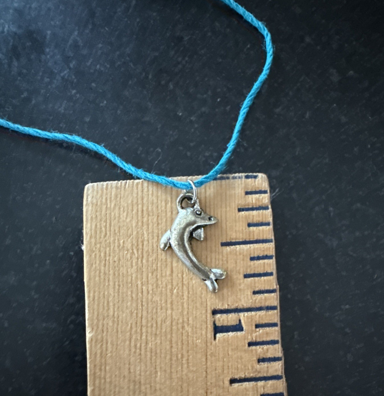 DOLPHIN CHARM Dainty Necklace Hemp Cord Boho Beach Ocean Tibetan Silver Tone
