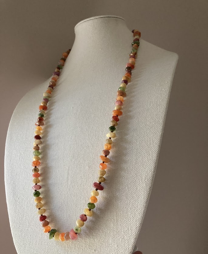 Vintage Estate Multicolor Plastic Faux Stone Necklace Natural Earthtones 35 inch