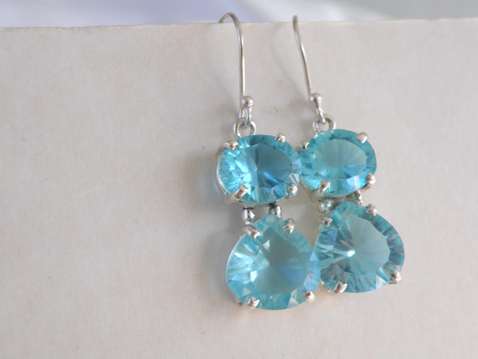 Vintage Sterling Silver 925 Heated Paraiba Blue Apatite Drop Dangle Earrings