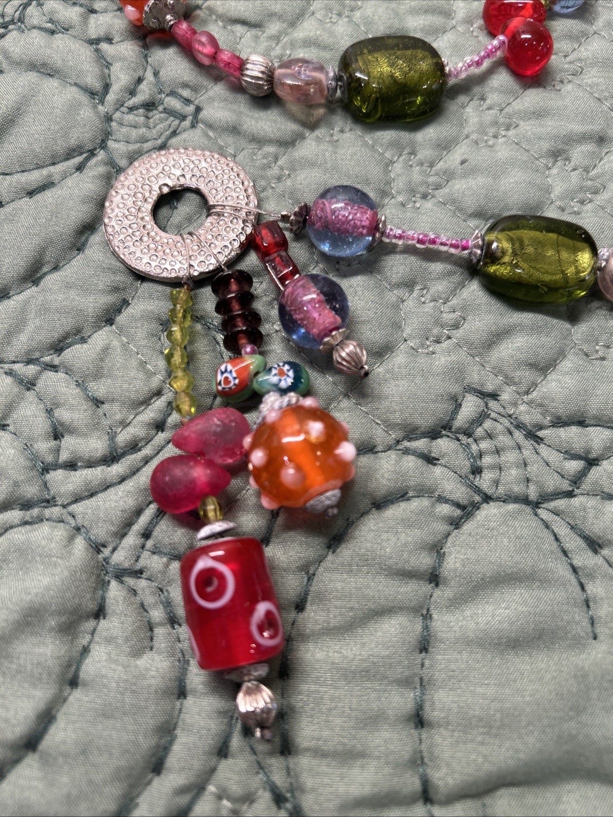 Vintage Mixed Czech Venetian Glass Beaded LONG CHAIN 49″