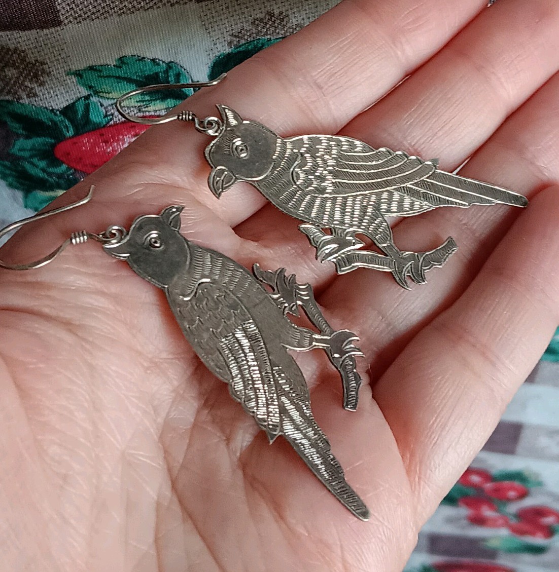 Vintage Silver-Tone Parrot Bird Shaped Dangle Earrings