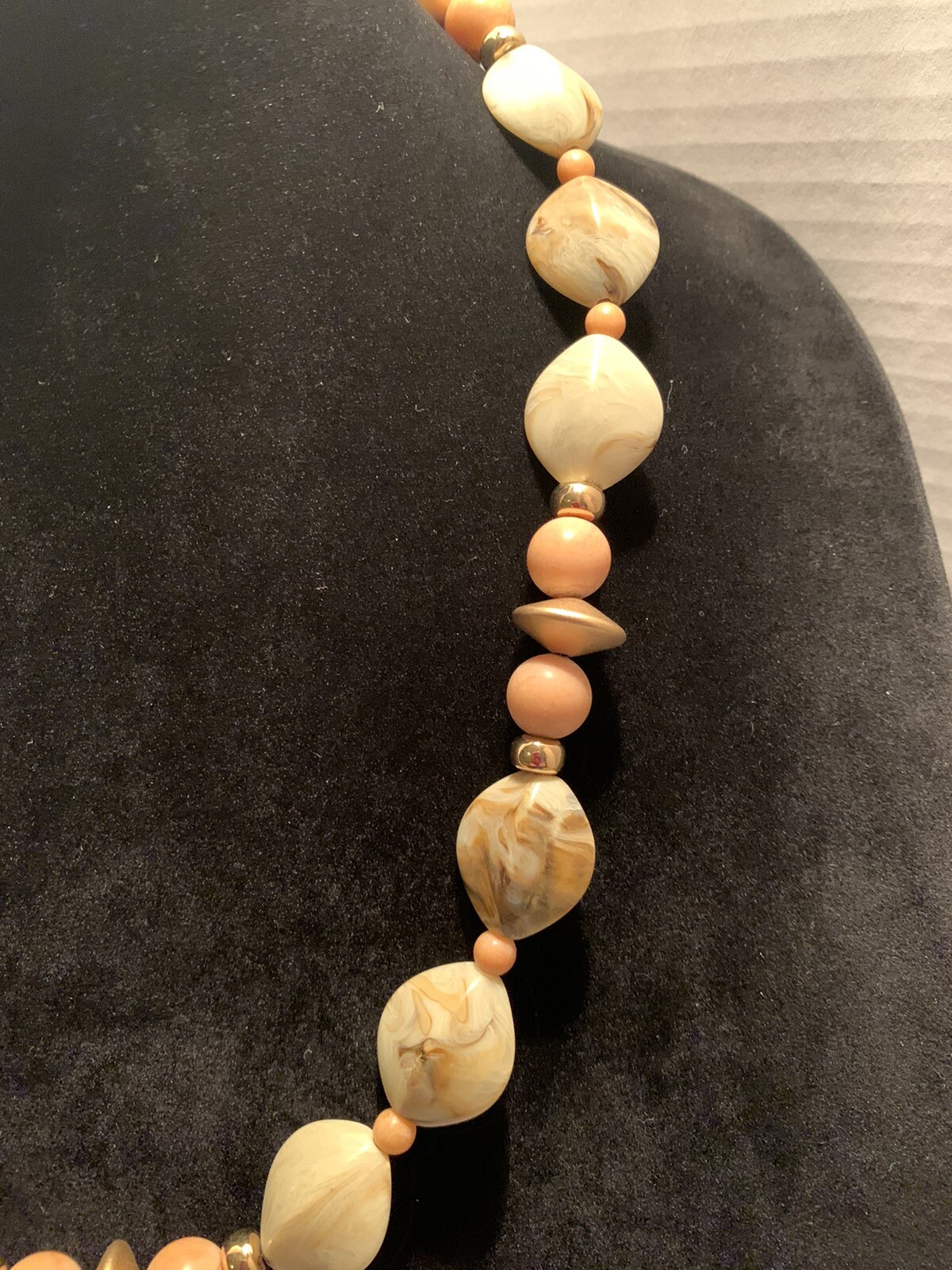 Lovely Napier Vintage Gold Tone Cream,Brown, & Gold Beaded Necklace