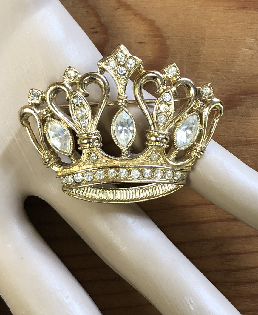 Estate Find, Signed KJL For Avon Crown With Rhinestones Brooch Pin