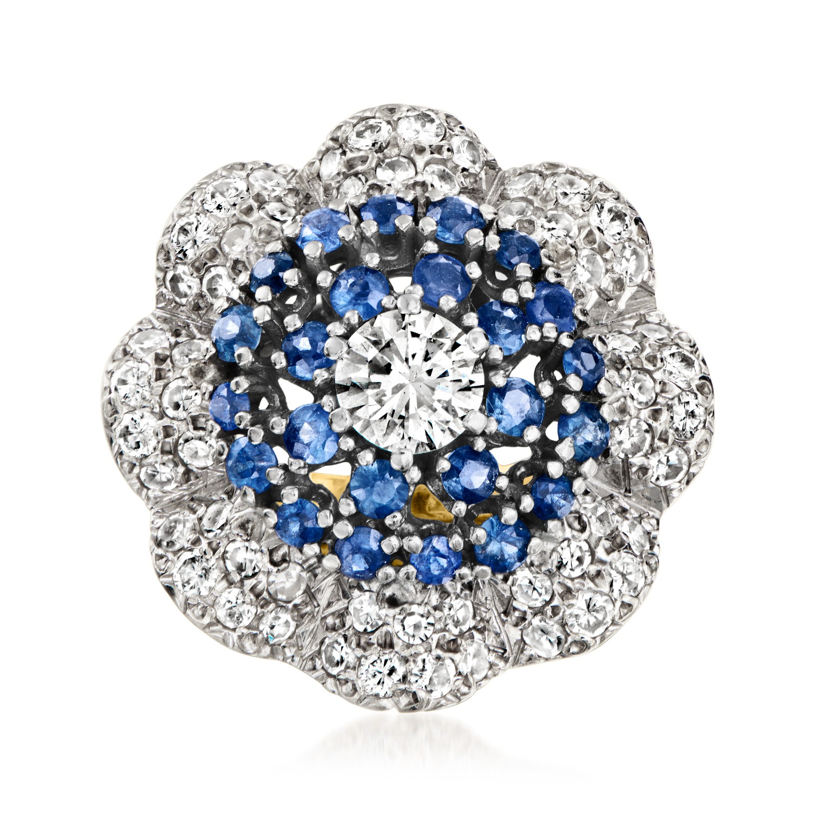 Vint Diamond & Sapphire Rng in 18k Gold Size 5.5