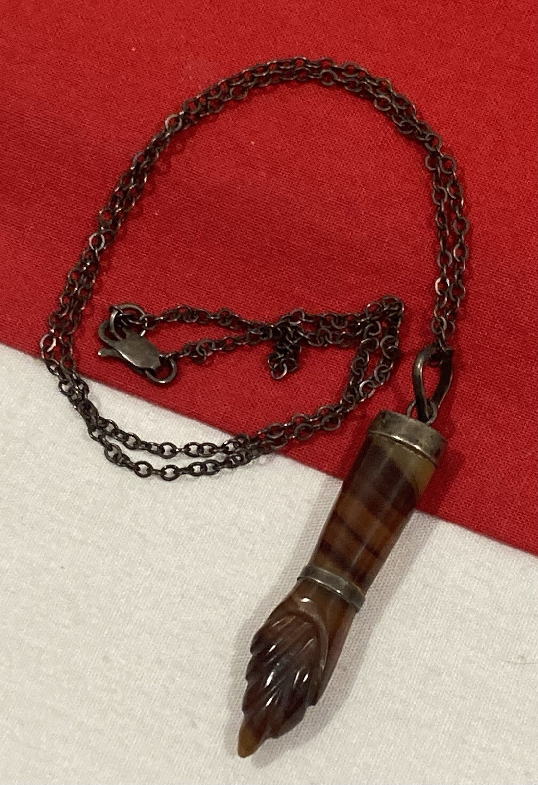 Vintage 900 Carved TORCH Shaped Agate Pendant Sterling Silver 925 Cable Necklace