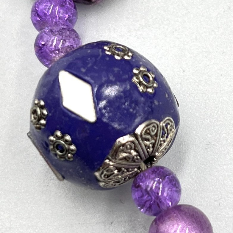 Vintage Retro Purple Multi-Stone Beaded Necklace Mixed Media Art Deco Style