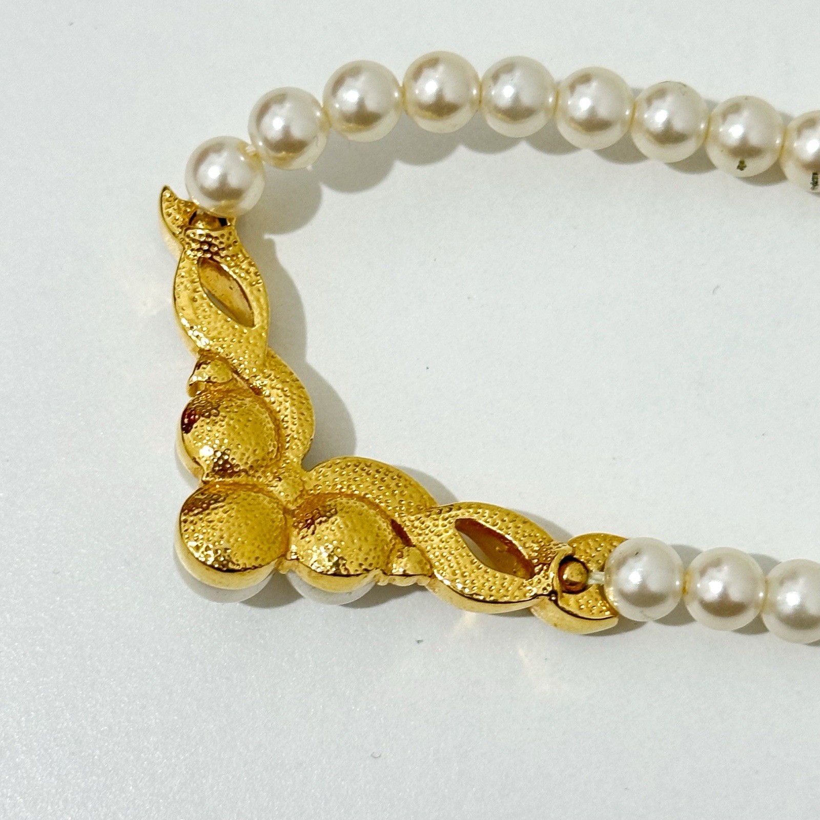 Vintage Faux Pearl Rhinestone Necklace Gold Tone Formal Bridal Wedding 45cm