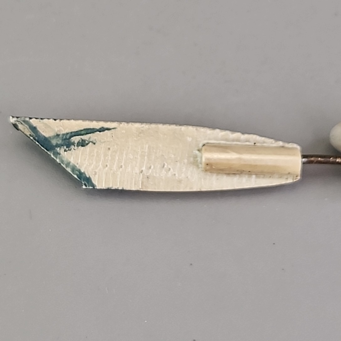 Vintage Celluloid Jabot Brooch Rhinestones Stick Pin 4.25″