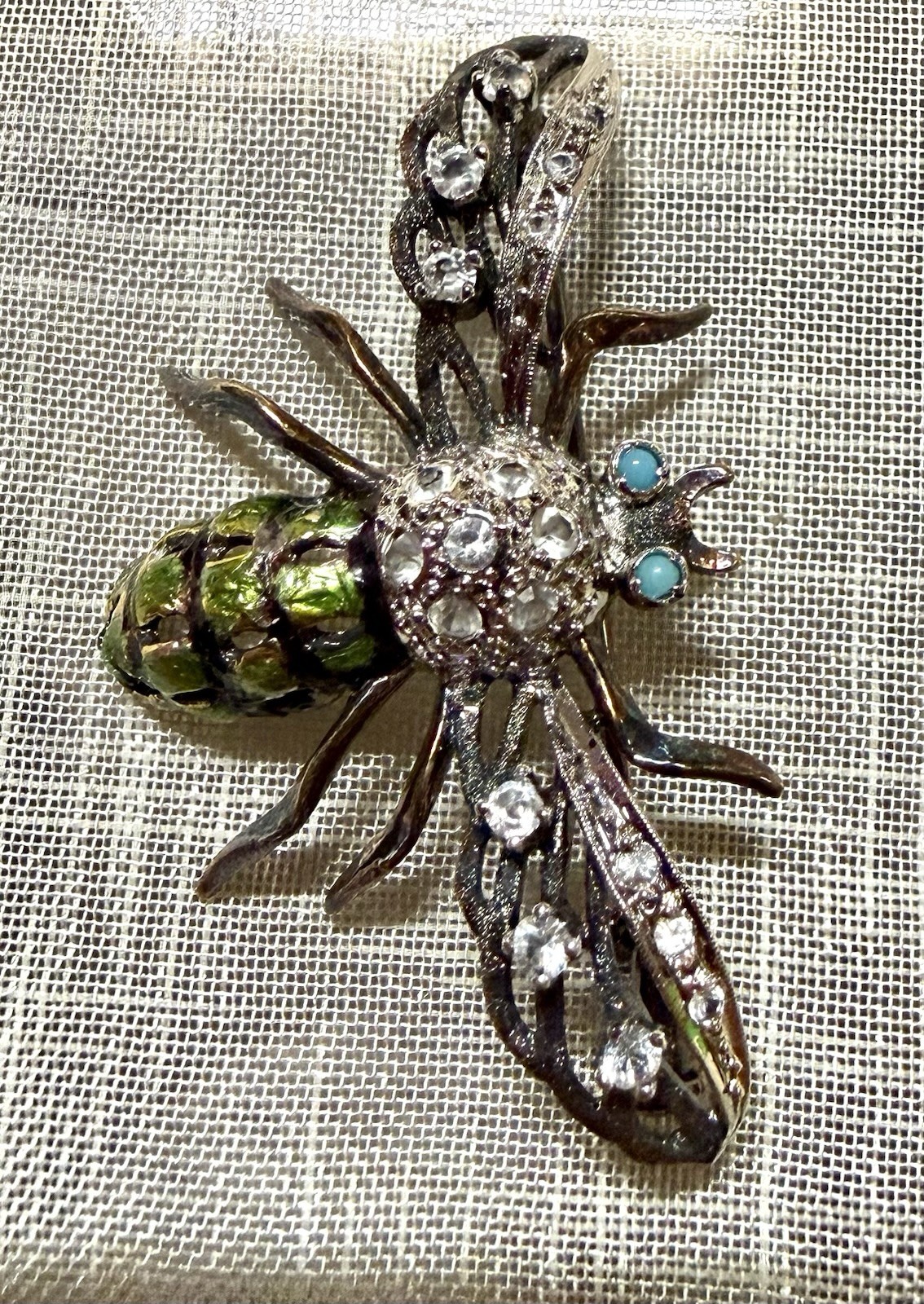 Vintage Sterling Silver Vermeil Bee Wasp Brooch Rhinestone Enamel Figural Pin