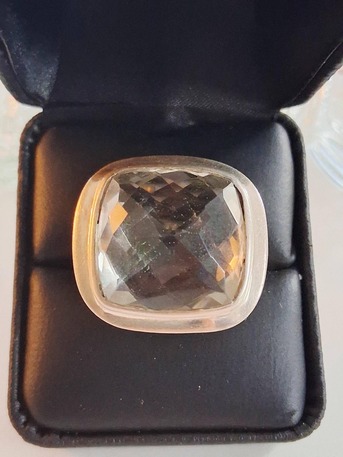 Huge Vintage Rock Crystal Clear Quartz Statement Ring Size 7.5 Sterling Silver