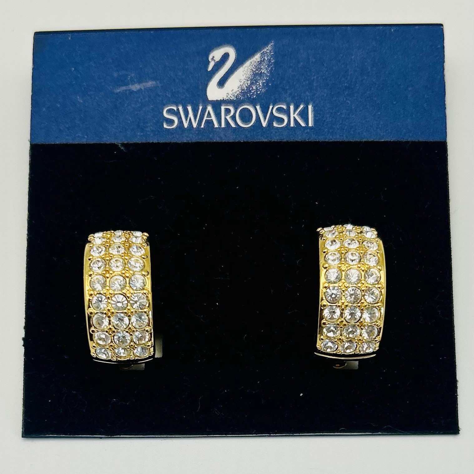 Swarovski Vintage Statement Earrings Clip Gold Plated Large Pave Crystals
