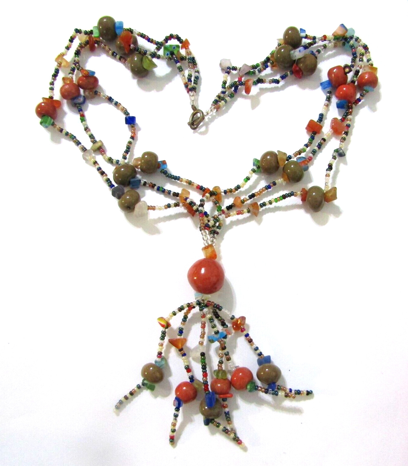 Vintage Glass Bead Tassel Necklace 4*18 in