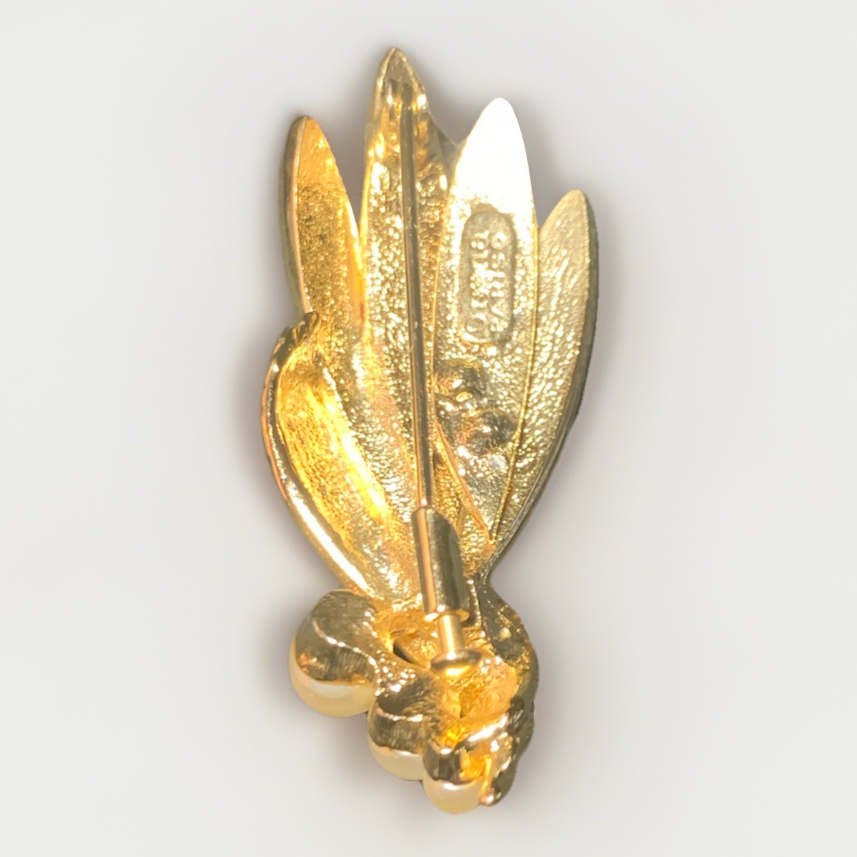 Orena Paris Signed Elegant Gold Tone, Faux Pearl Brooch Vintage