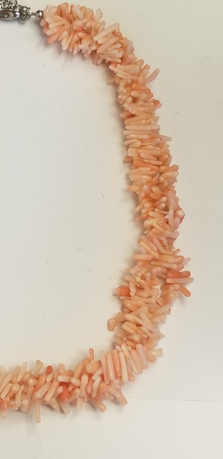 VINTAGE ANGEL SKIN BRANCH CORAL BEADS 3-STRAND TWISTED NECKLACE 76 GRAMS