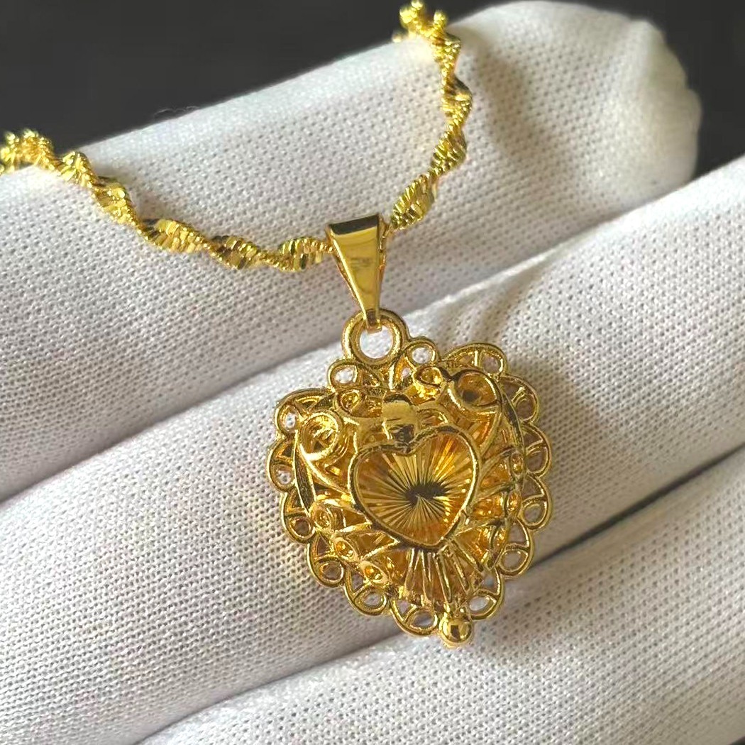 VTG Gold-plated (NOT SURE) Hollowed-out Heart Pendant Necklace, marked ‘999’
