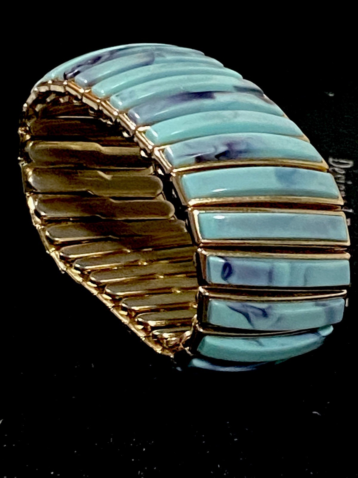 Vintage Bergere Gold Tone Expansion Bracelet Thermoset Two Tone Blue MCM