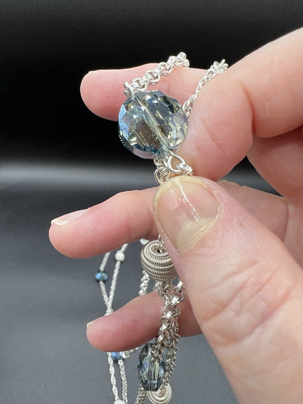 Vintage Monet, Silver Tone, Blue Aurora Borealis, 2 Strand Statement Necklace