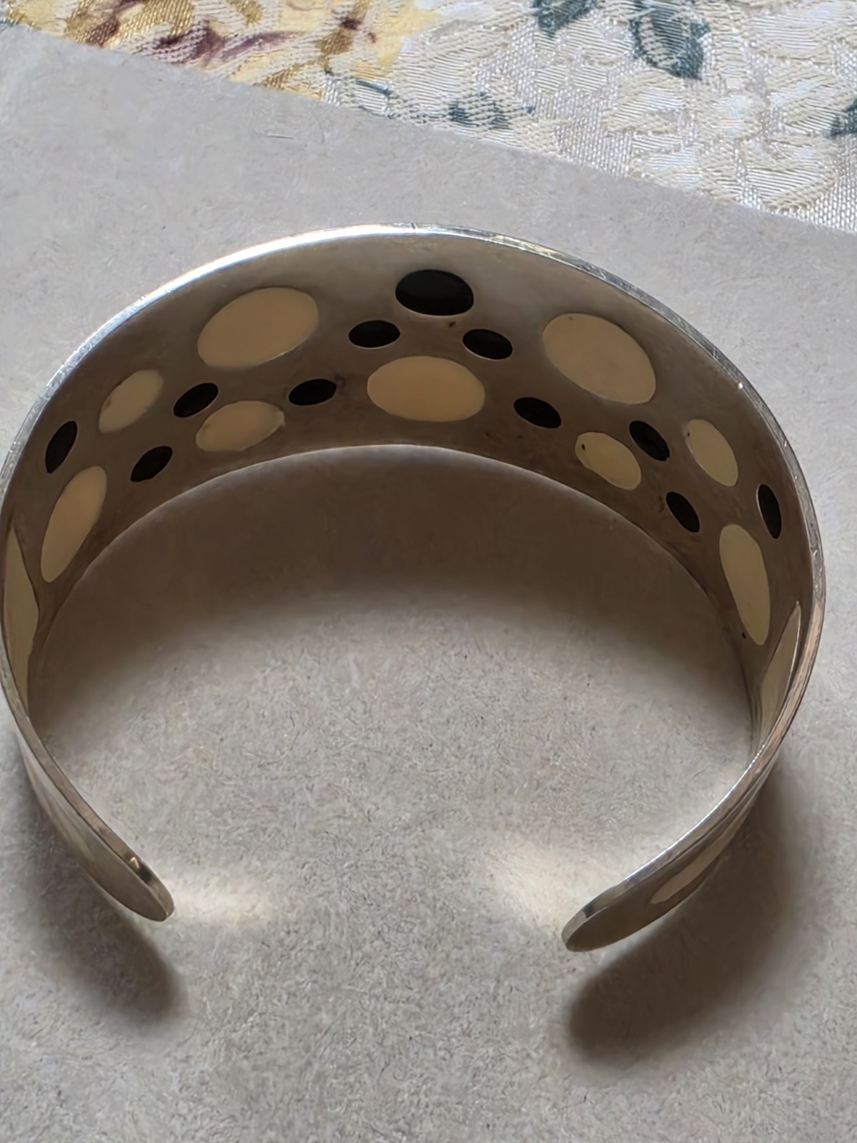 MCM 1960’s RetroPolka-dot Enamel Swiss Cheese Opp Art Silver Tone Cuff Bracelet