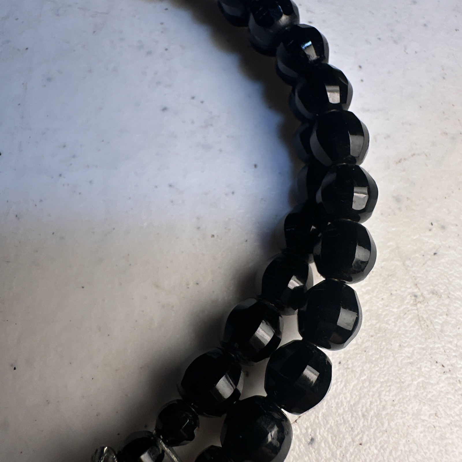 Vintage Faceted Black Bead Choker Style Necklace Double Strand Fish Hook Clasp