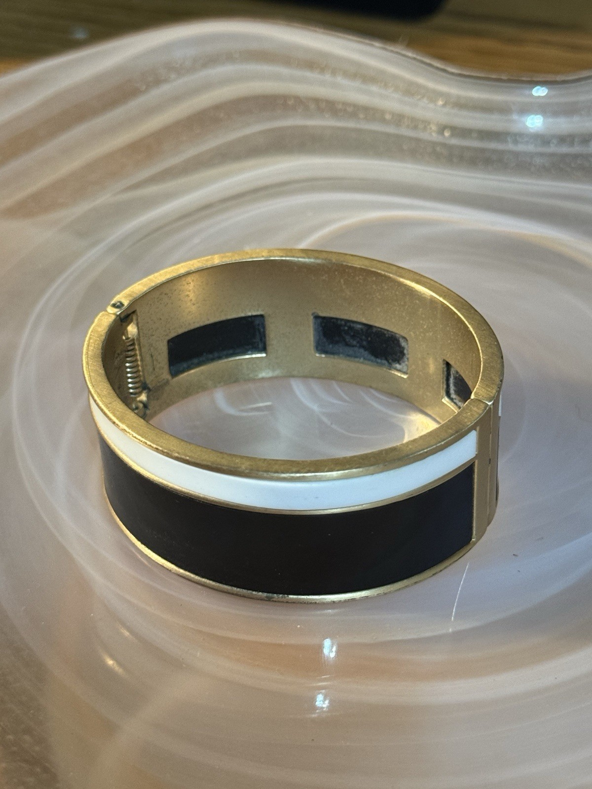 Vintage Gold-Tone Hinged Cuff Bracelet Wide Bangle Unmarked Costume Jewelry