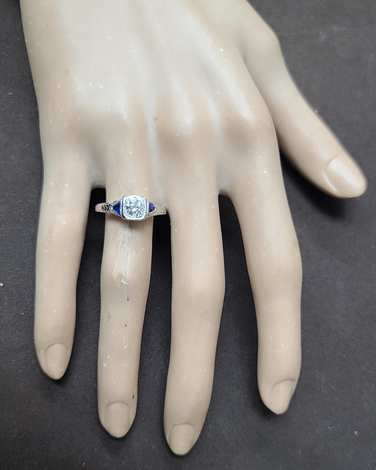 Platinum Vintage Filigree Engagement Ring 0.32ct Natural Round Diamond