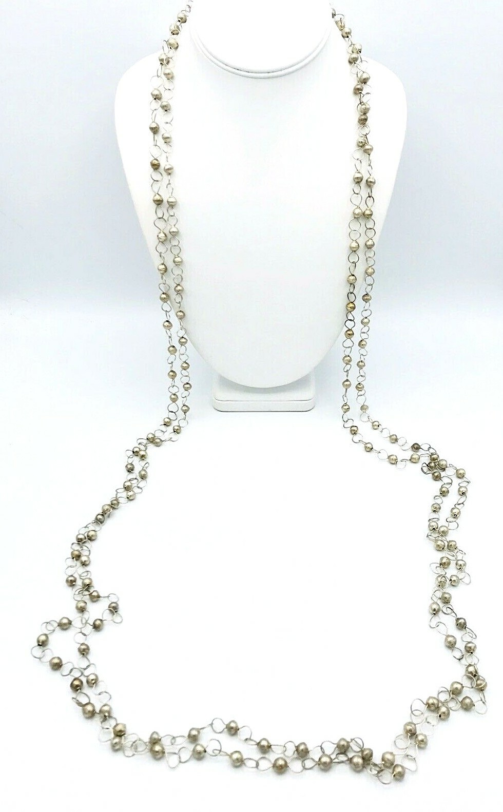 Set of Two Vintage Aluminum Ball Link Chain Layering Necklaces 60″