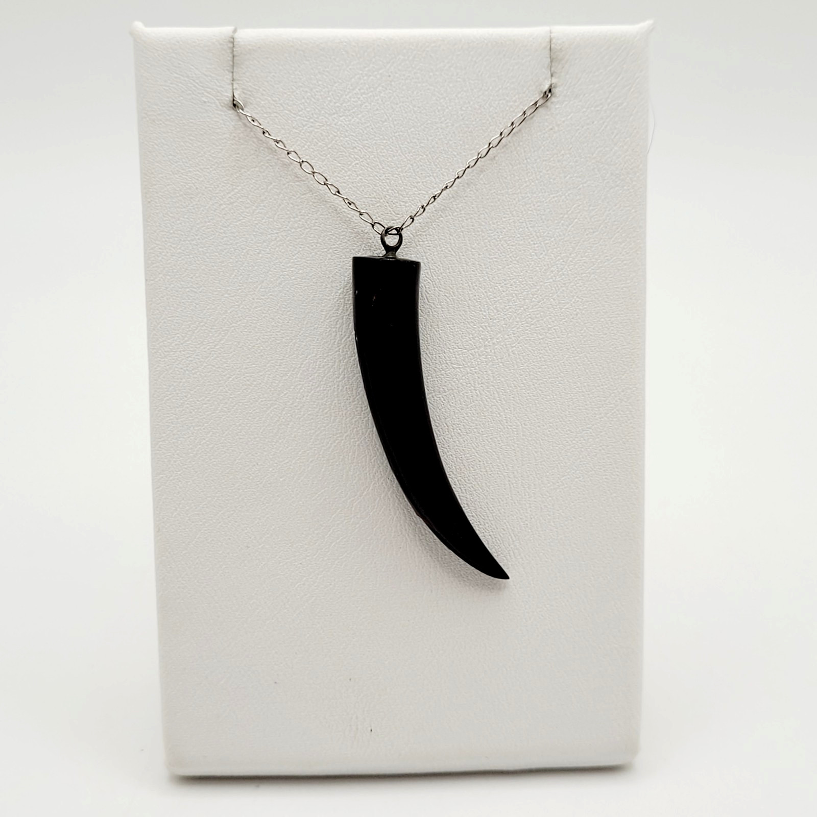 Vintage Cornicello Horn Carved Organic Black Hawaiian Coral 925 Necklace 23 inch