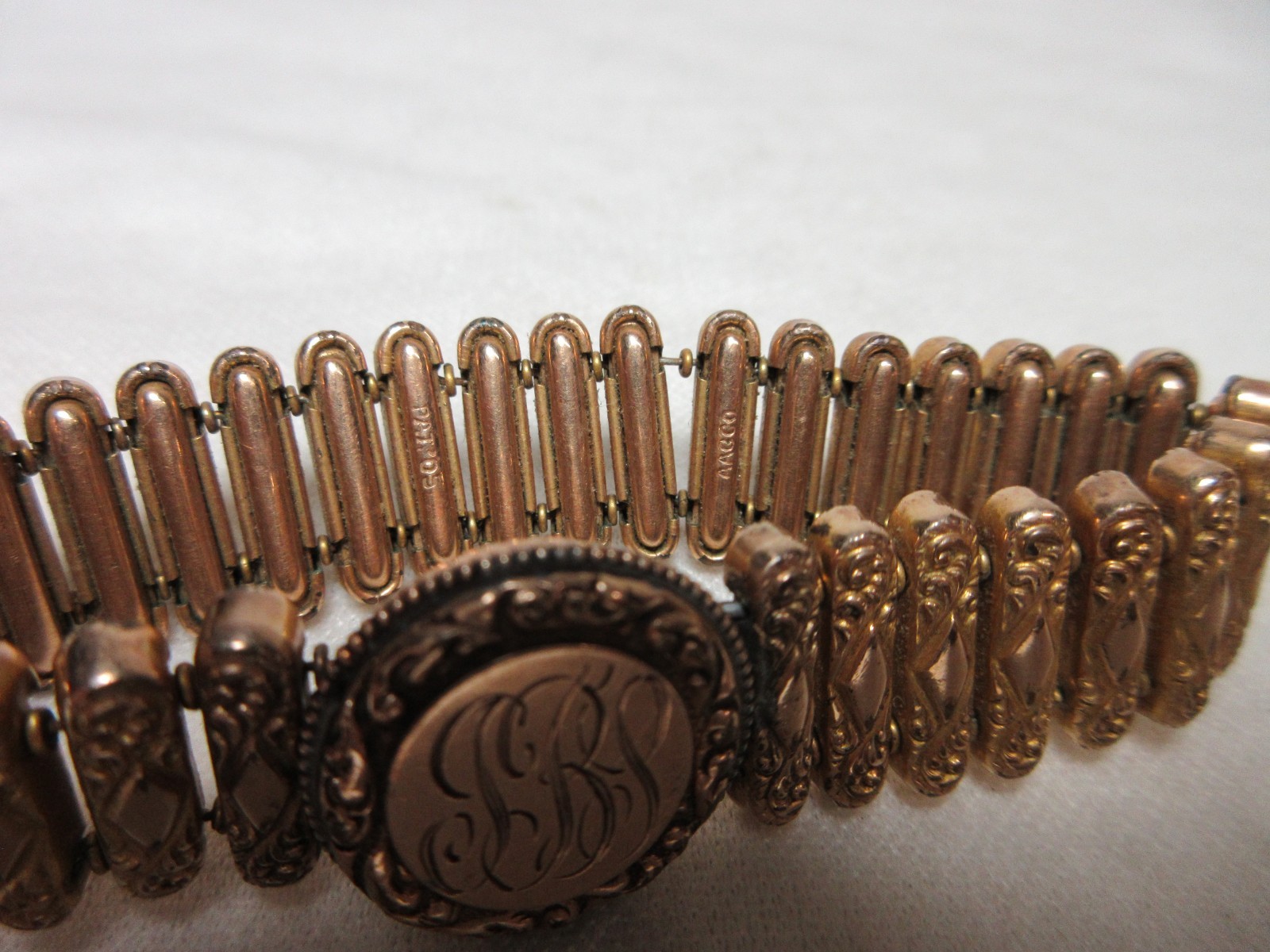 VINTAGE ANTIQUE GOLD FILLED SWEETHEART EXPANSION BRACELET AAG COMPANY PATD 05