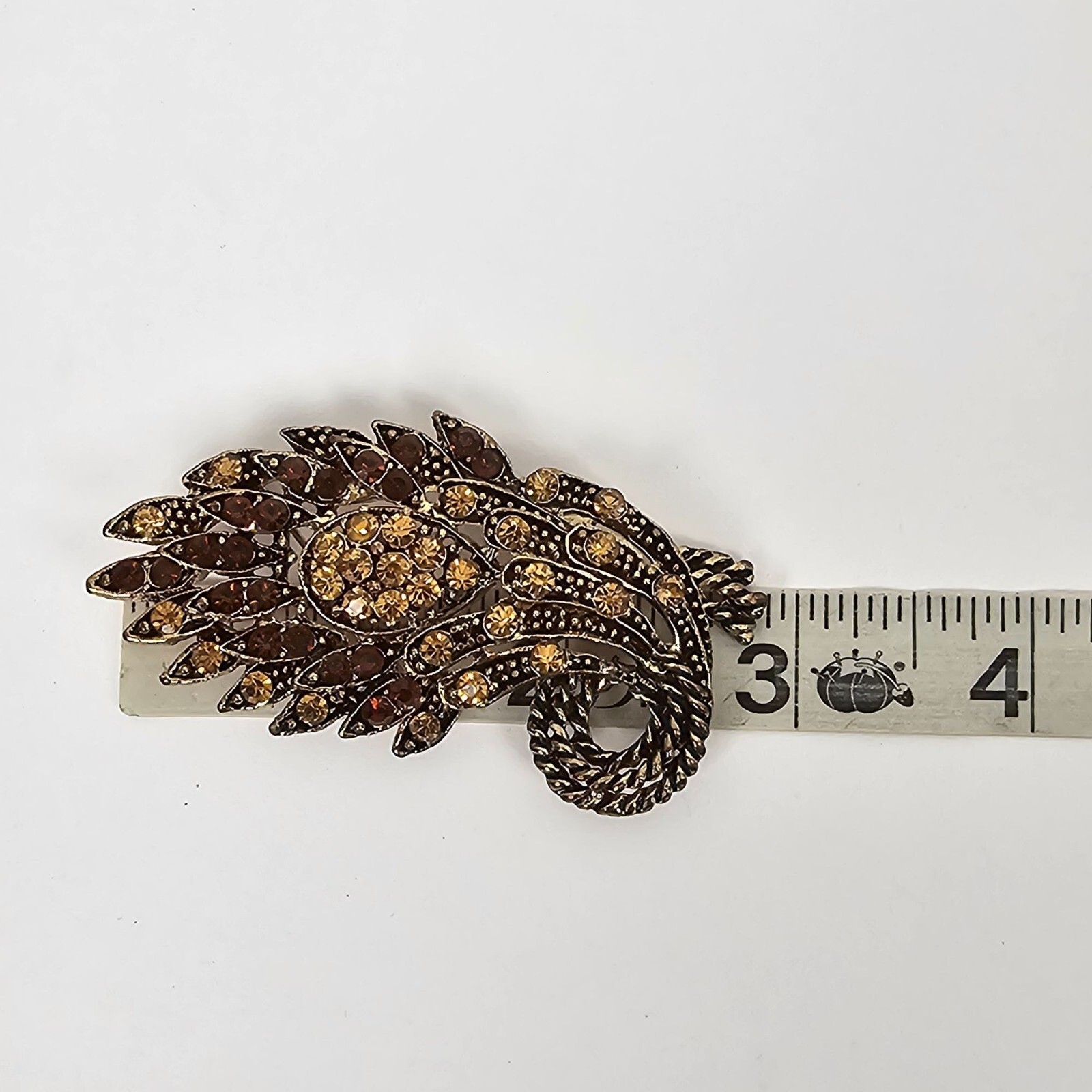 Vintage Yellow Brown Crystal Rhinestone Floral Big Brooch Pin Pendant Gold Tone