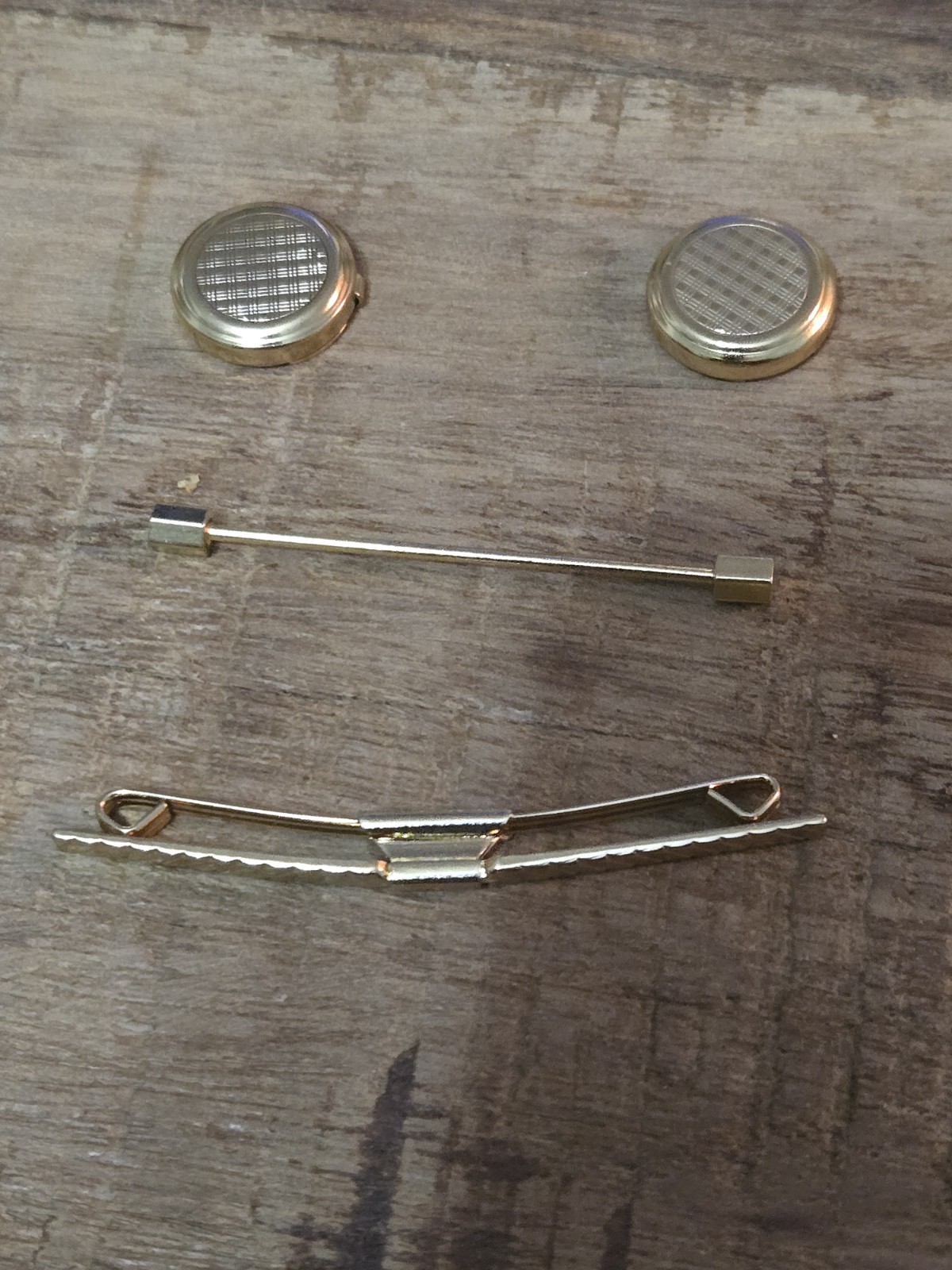 Vintage 1950s/60s Gold-Tone Men’s Collar Accessory Set: Screw-End Collar Bar…