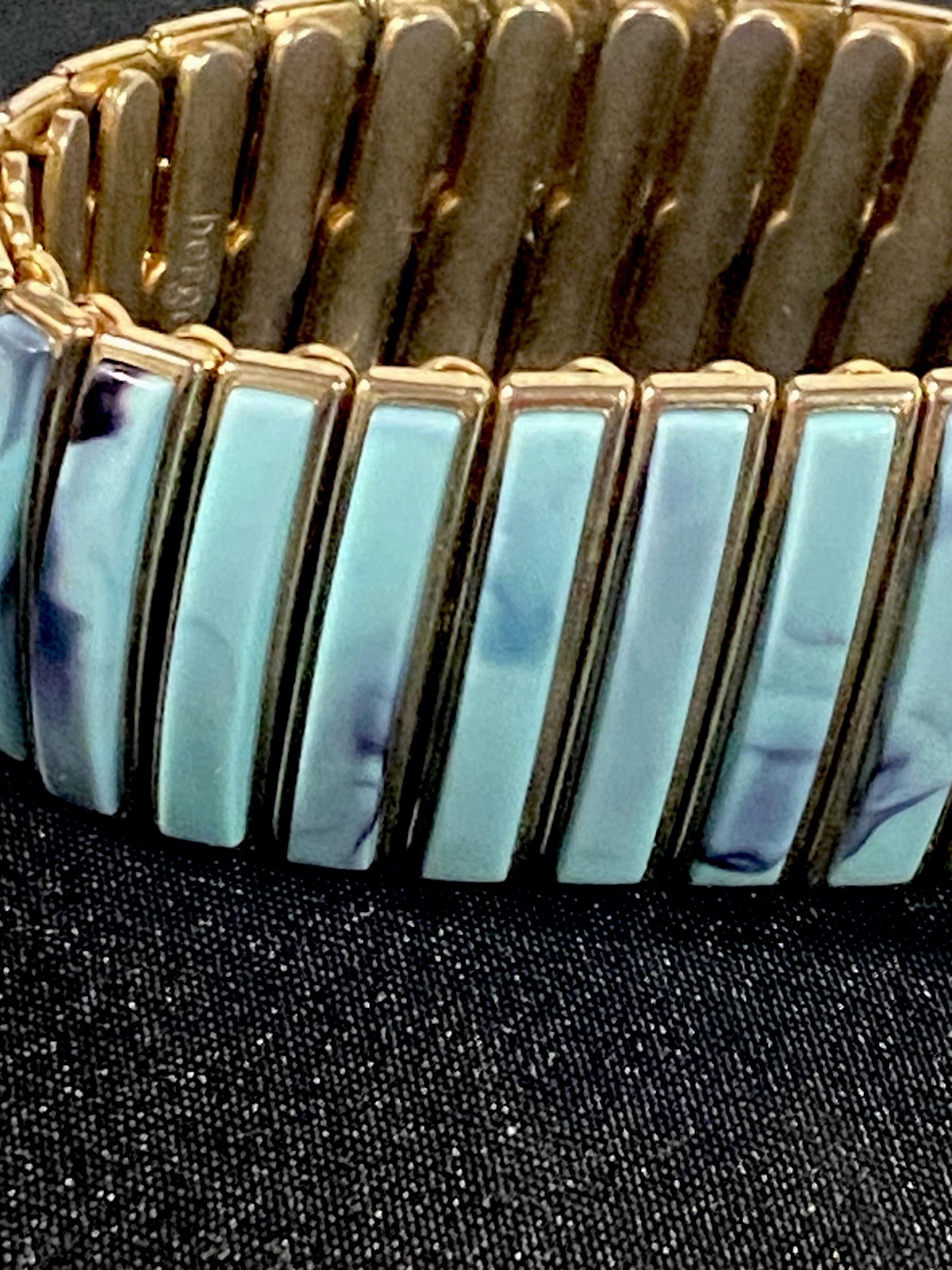 Vintage Bergere Gold Tone Expansion Bracelet Thermoset Two Tone Blue MCM