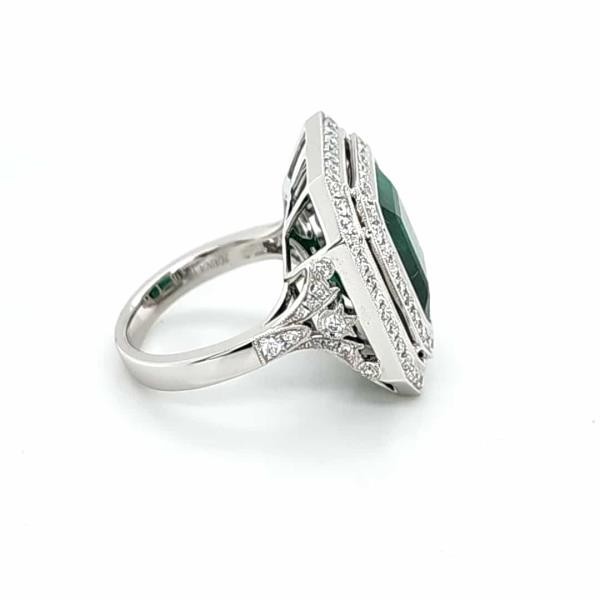 LARGE 9.38CT DIAMOND & AAA EMERALD 18K WHITE GOLD SQUARE OCTAGON ENGAGEMENT RING