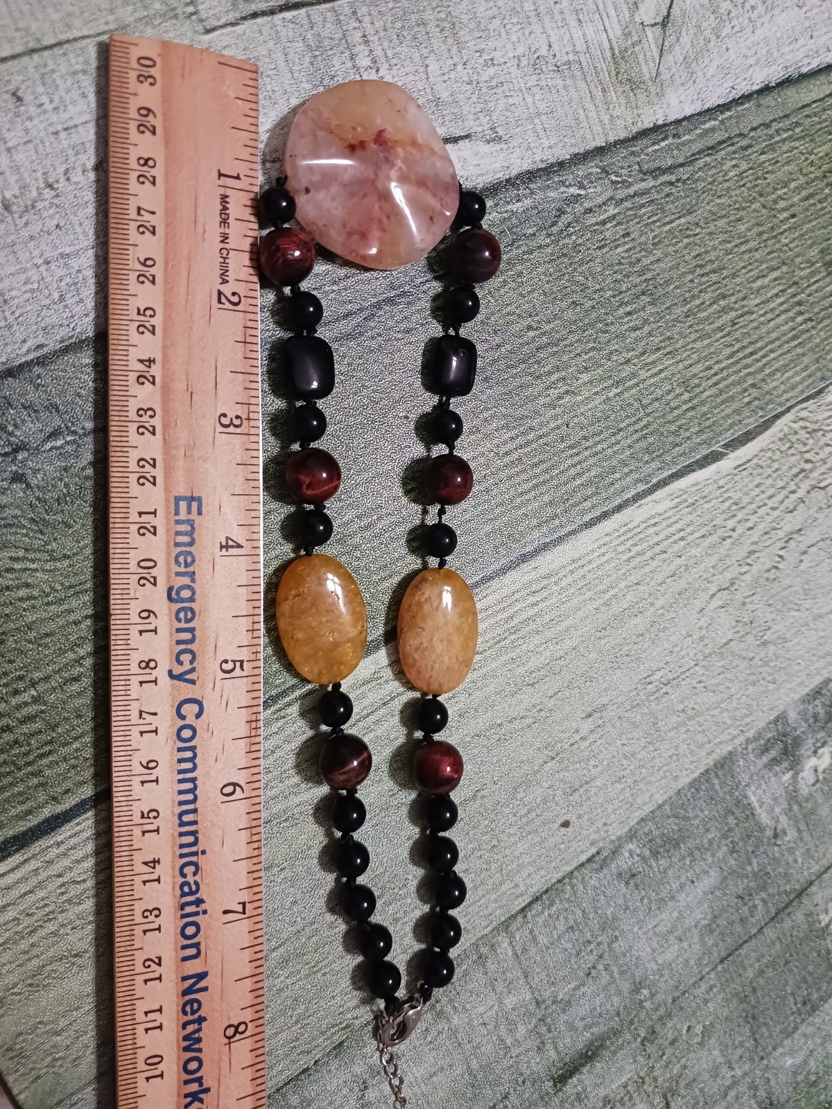 VINTAGE Natural Yellow Jade Black Onyx Tigers Eye Gemstones 18k White Gold ✨️