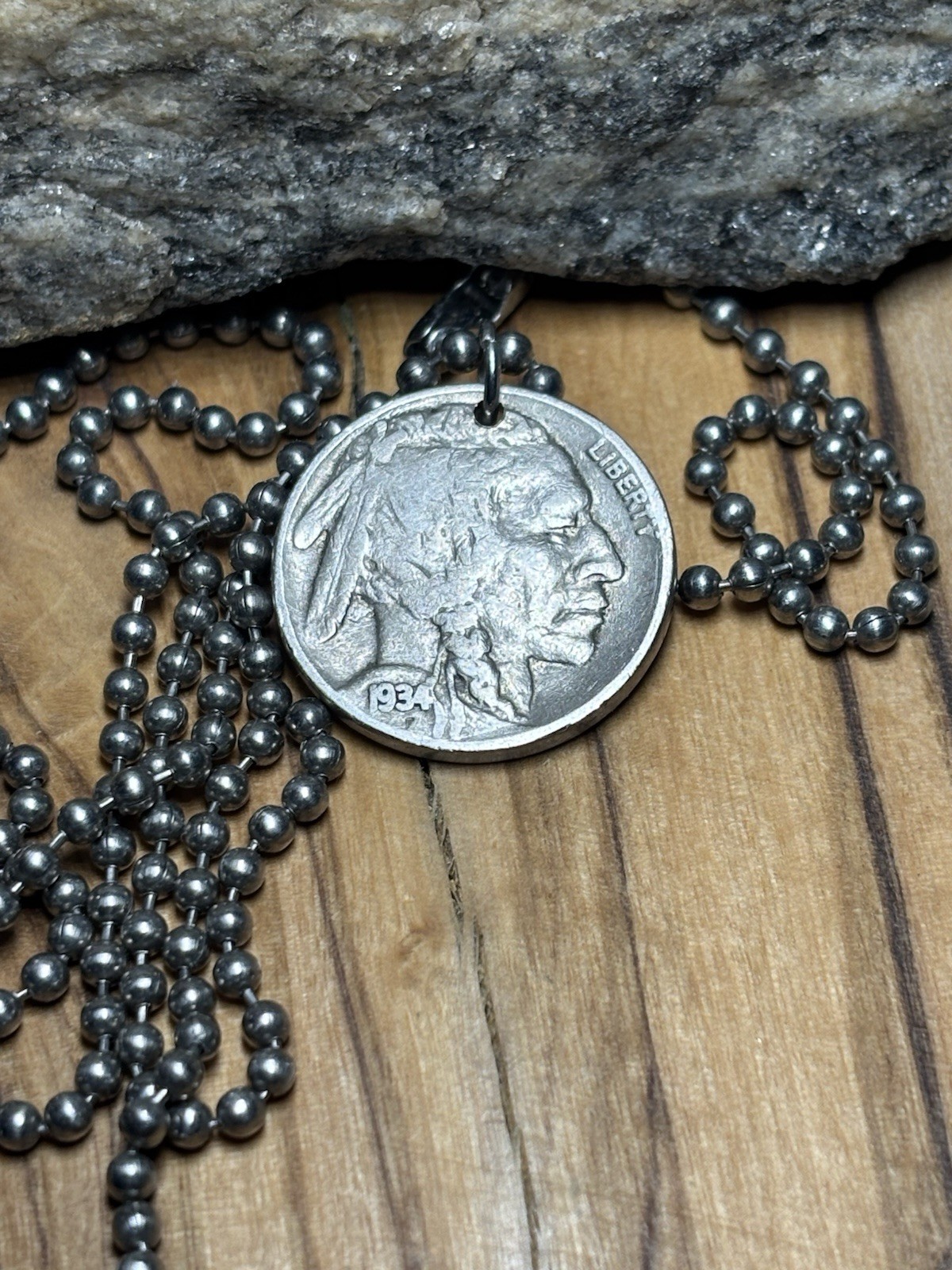 1934 Buffalo Nickel Necklace Chief Coin Pendant Great Gift 🎁 Wear History!