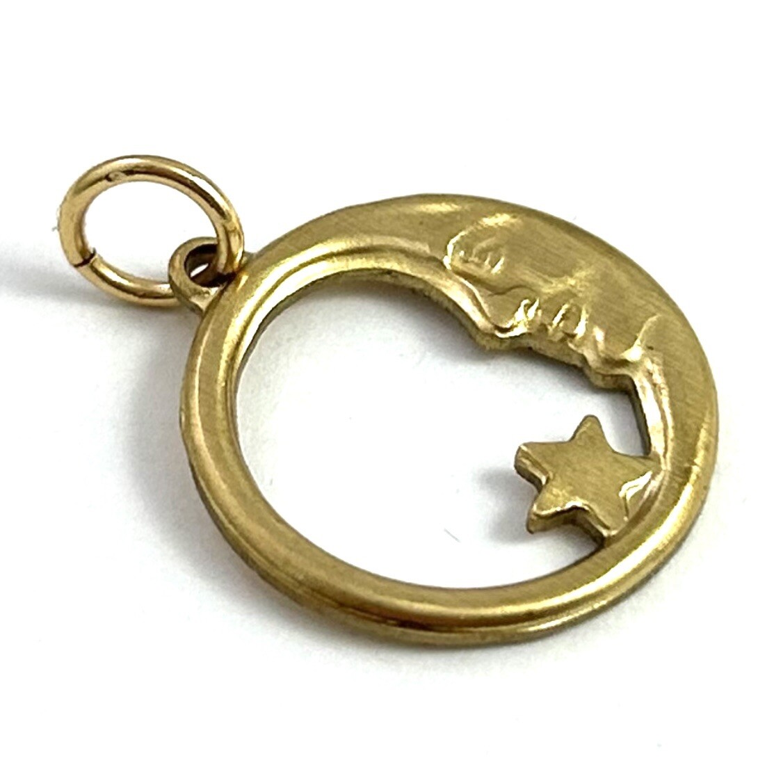 Vintage Charm Pendant Man In Crescent Moon Star Brass Metal Smaller Size