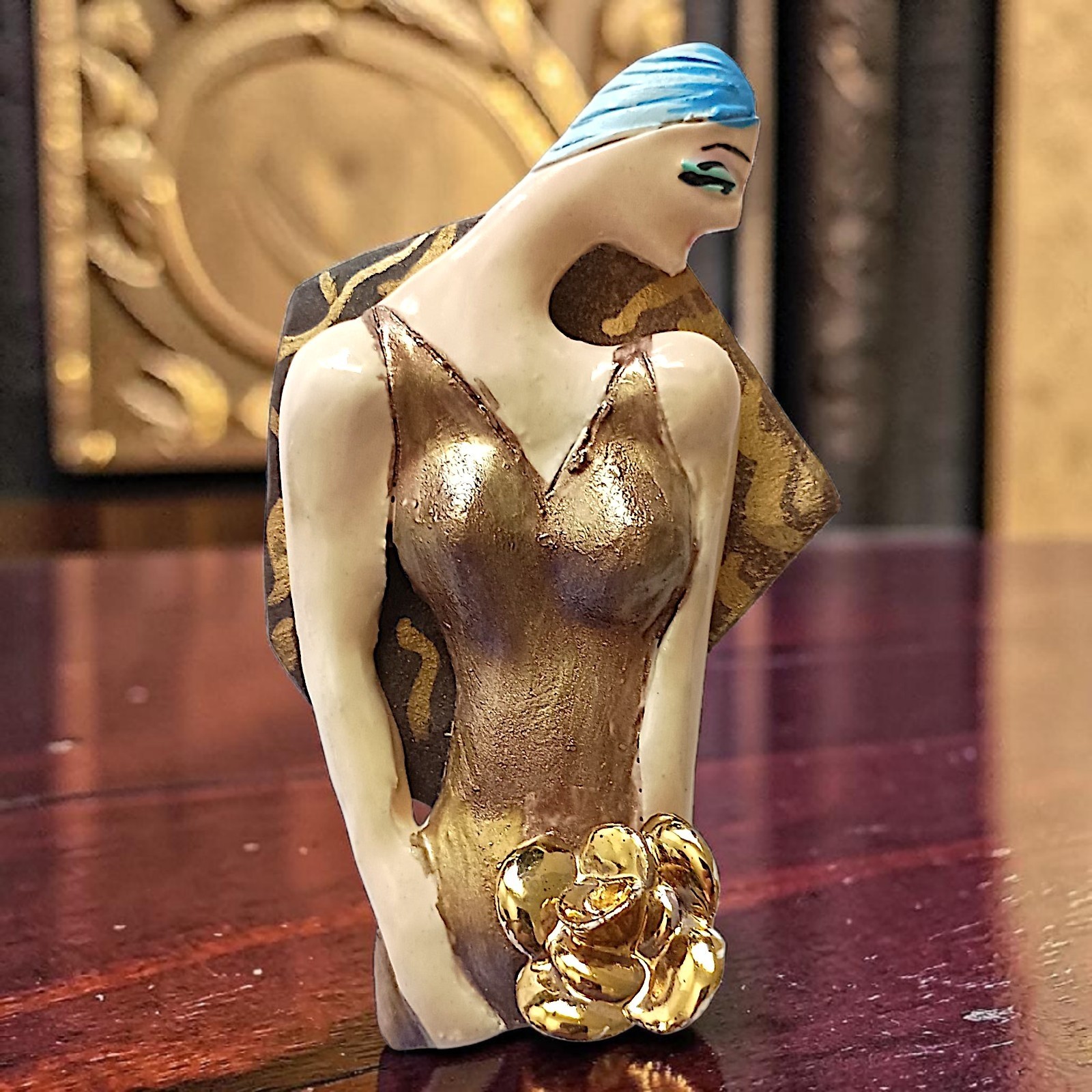 Vtg Art Deco Lady Brooch Pin Avant Garde Artisan Signed Painted Art Nouveau