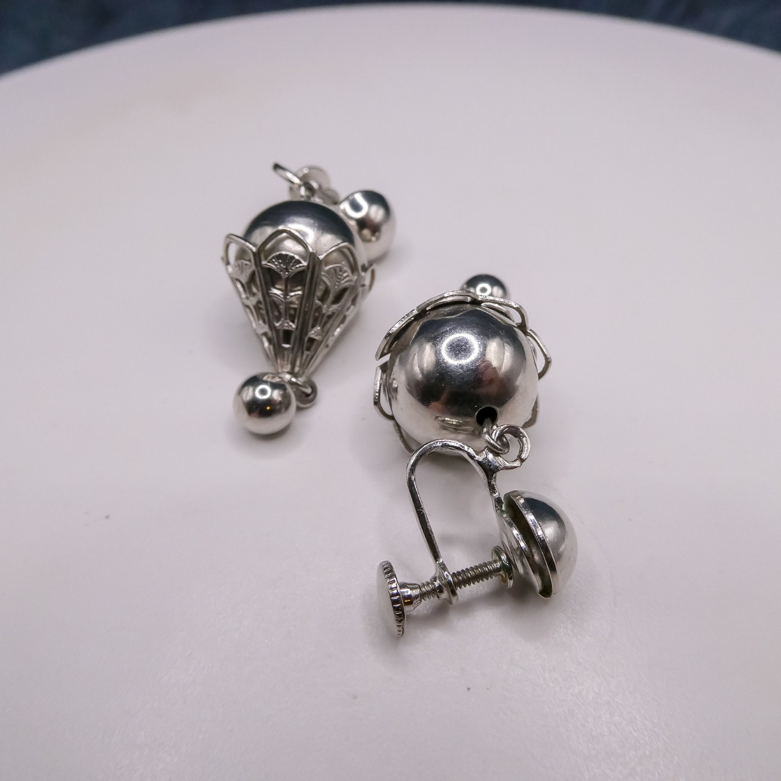 Bolero Silver Chunky Drop Dangle Clip-on 1.8″ Earrings Vintage Women’s