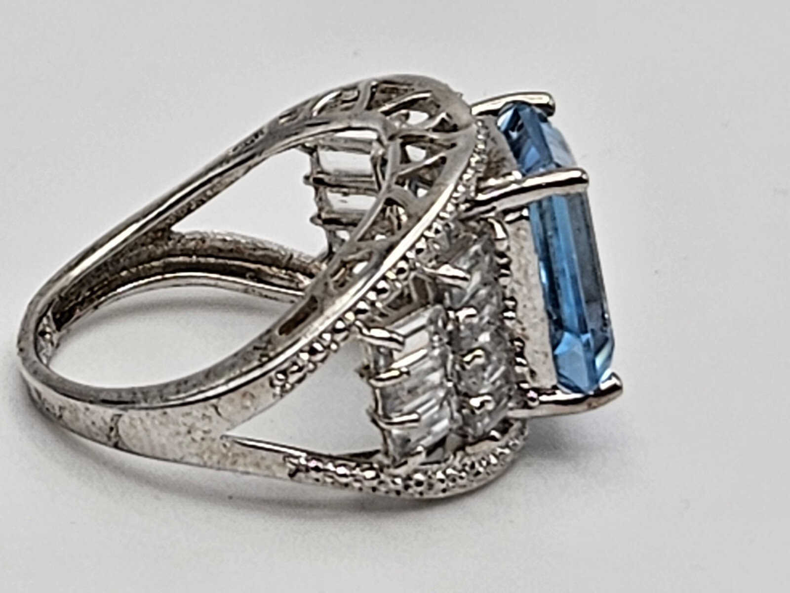 Chuck Clemency STS Sterling Silver Blue Topaz Cubic Zirconia CZ Ring Size 8