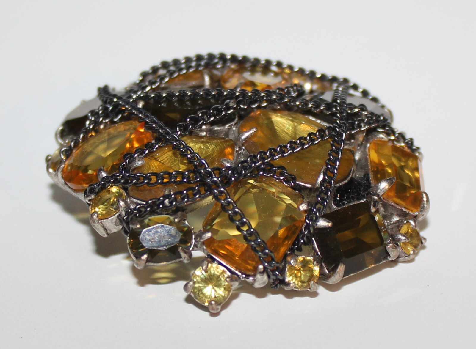Stella and Dot After the Rain Yellow Brown Art Glass Brooch SM2
