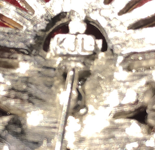 VINTAGE ART DECO Rhinestone/crystal BROOCH WITH RHINSTONES. Signed KJL Piece.