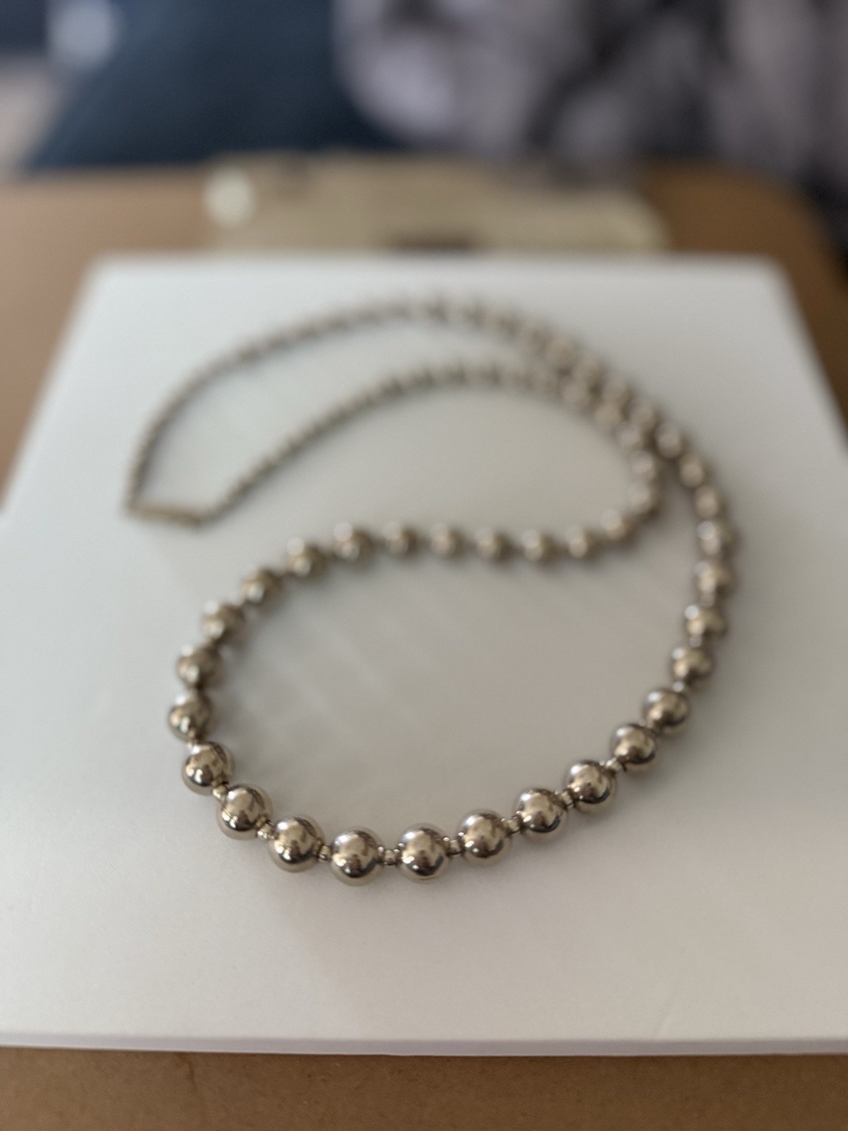 MCM Vintage Silver Tone Graduated Metal Bead Necklace Unsigned 24 Inches Unknown